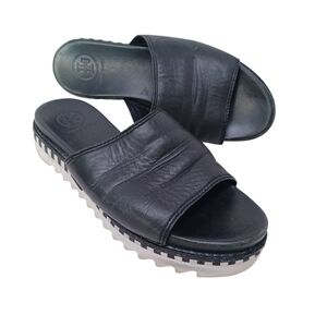 Tory Burch Slides Black Leather Open‎ Toe Sandals Womens 5.5